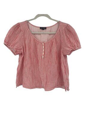 J.Crew Size Small Puff Sleeve Henley In Striped Gauze Blouse CI986
